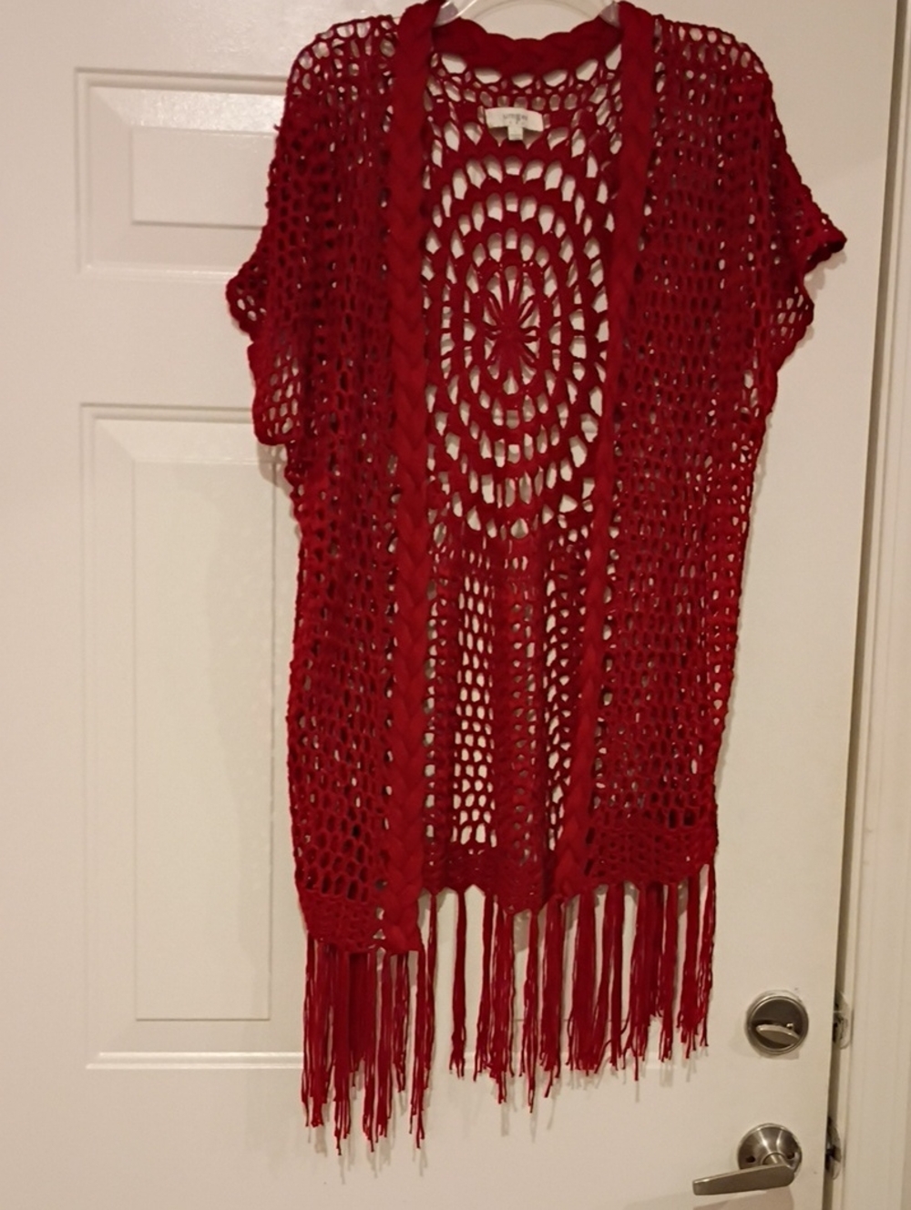 Umgee Red Crochet Fringe Kimono Cardigan